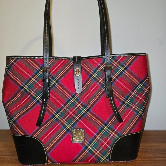 Dooney & Bourke Red Plaid Tote with Black Accents